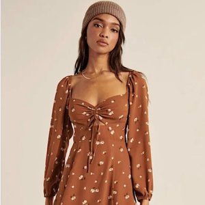 Abercrombie Fitch Cinch-Front Cutout Mini Dress Orange Brown Floral